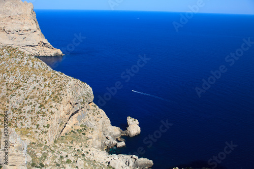 Cabo Formentor, Majorca / Spain - August 25, 2016: View and landscape from Cabo Formentor and Mirador d'es Colomer, Mallorca, Balearic Islands, Spain. photo