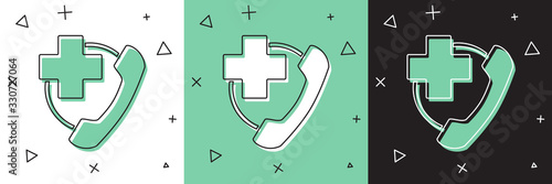 Set Emergency phone call to hospital icon isolated on white and green, black background. Vector Illustration