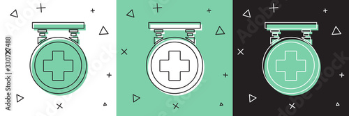 Set Hospital signboard icon isolated on white and green, black background. Vector Illustration