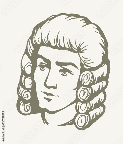 Vintage french wig. Vector drawing