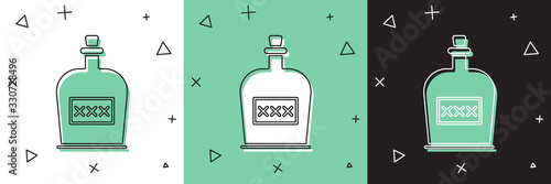Set Alcohol drink Rum bottle icon isolated on white and green, black background. Vector Illustration
