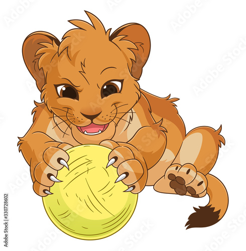 Lion cub playing with ball