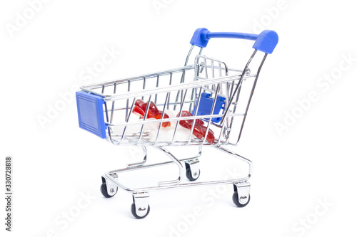 shopping cart with gemstones flowers on a white background. isolate