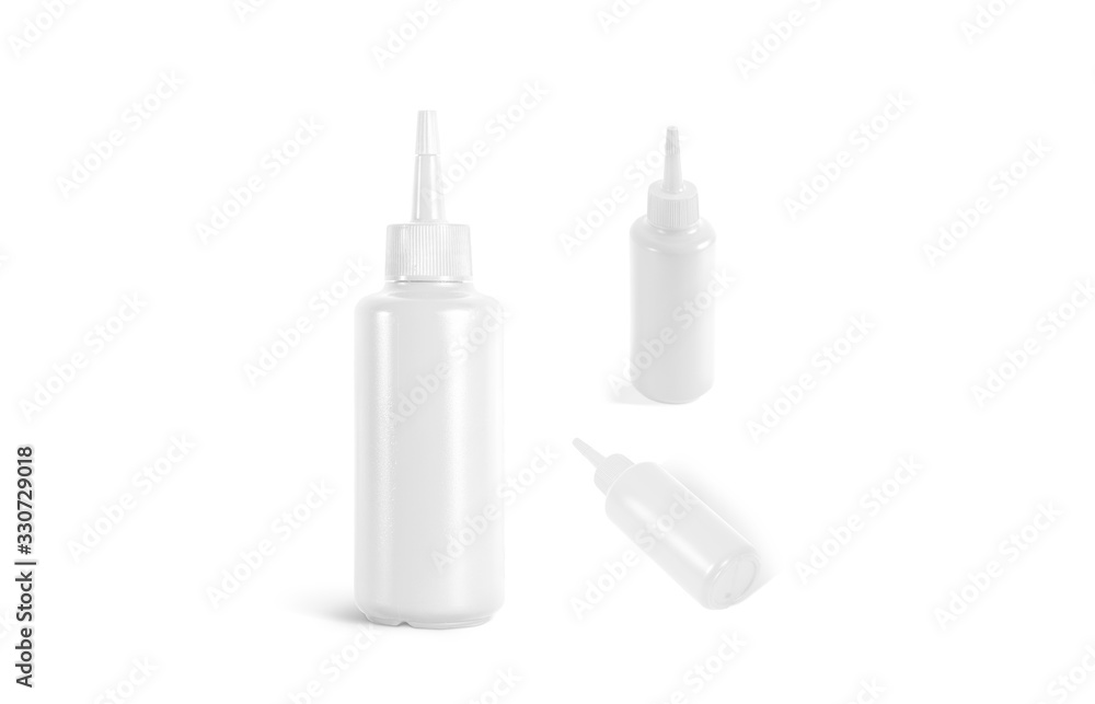 Blank white squeeze sauce bottle mock up, different sides Blank white squeeze sauce bottle mock up, different sides
