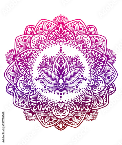 Circle mandala with lotus pattern style on white background-vector