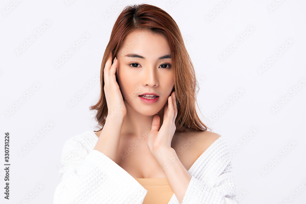 Beautiful Young Asian Woman with Clean Fresh Skin. Face care, Facial treatment, Cosmetology, beauty and healthy skin and cosmetic concept .woman beauty skin isolated on white background Beautiful Young Asian Woman with Clean Fresh Skin. Face care, Facial treatment, Cosmetology, beauty and healthy skin and cosmetic concept .woman beauty skin isolated on white background