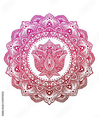 Circle mandala with lotus pattern style on white background-vector