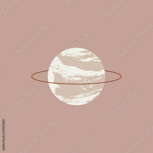 Isolated Saturn with marble texture. Cosmic minimalistic landscape scene. Vector illustration