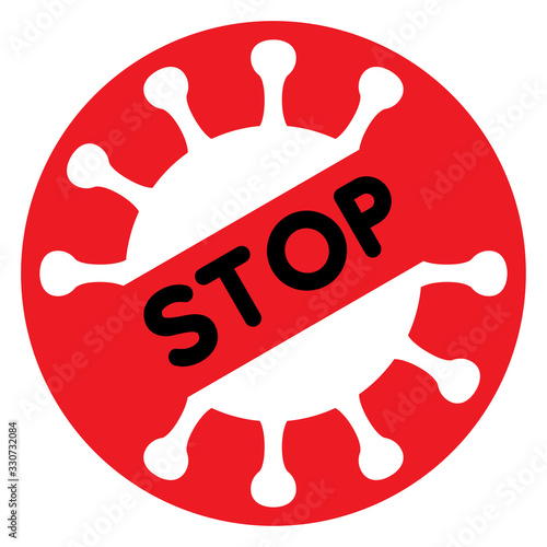 red stoppage sign with white virus inside and black inscription Stop