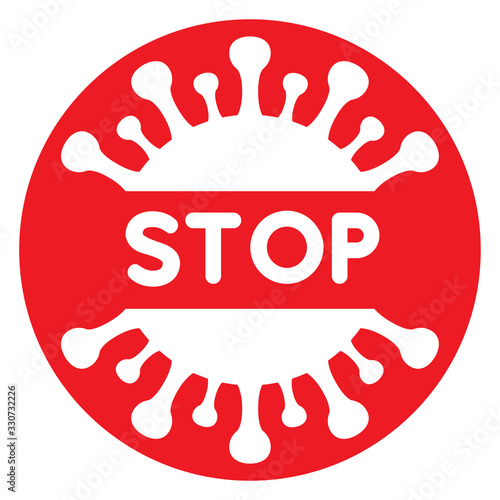 red stoppage sign with white virus inside