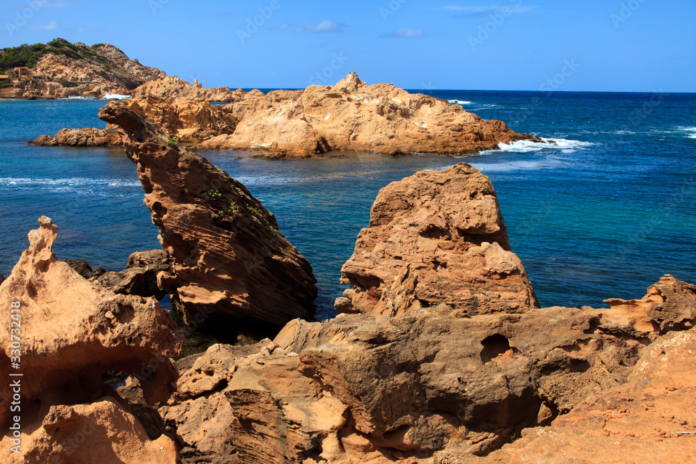 Cala Pregonda, Menorca / Spain - June 23, 2016: Cala Pregonda Biosphere Reserve area view, Menorca, Balearic Islands, Spain