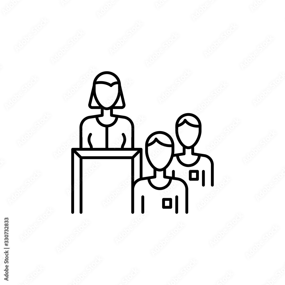 Orator, woman, men icon. Simple line, outline vector elements of teamwork for ui and ux, website or mobile application Orator, woman, men icon. Simple line, outline vector elements of teamwork for ui and ux, website or mobile application