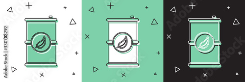 Set Bio fuel barrel icon isolated on white and green, black background. Eco bio and canister. Green environment and recycle. Vector Illustration