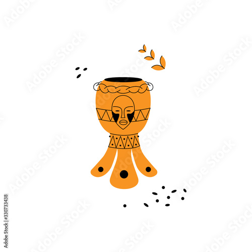 Music instrument djembe drum with decoration for different designs. Icon line style of African culture.