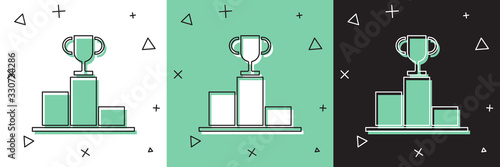 Set Hockey over sports winner podium icon isolated on white and green, black background. Vector Illustration