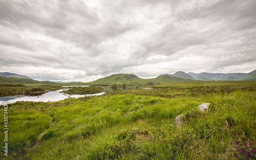 The Trossachs, Scottish Highlands. The marshy lands of the heather covered Highlands in the west of Scotland.