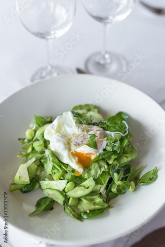 Green Vegetable Salad with Poached Egg