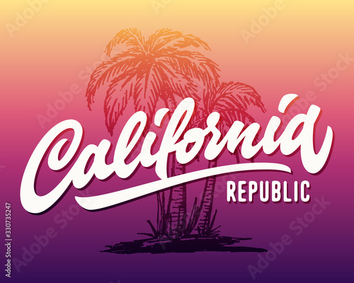Hand lettered California republic apparel t shirt design