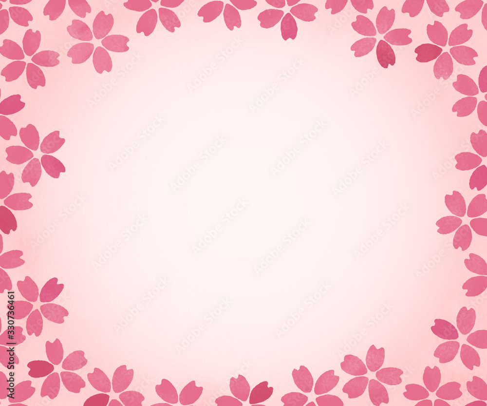 バナー背景（300：250）手描き風の桜（濃紅）