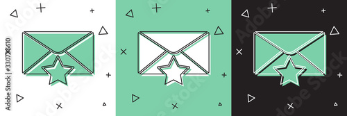 Set Envelope with star icon isolated on white and green, black background. Important email, add to favourite icon. Starred message mail. Vector Illustration