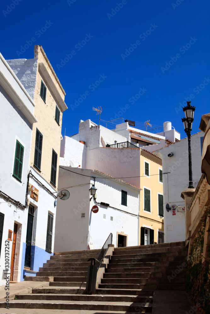 Ciutadela, Menorca / Spain - June 25, 2016: Typical houses in Ciutadela , Menorca, Balearic Islands, Spain