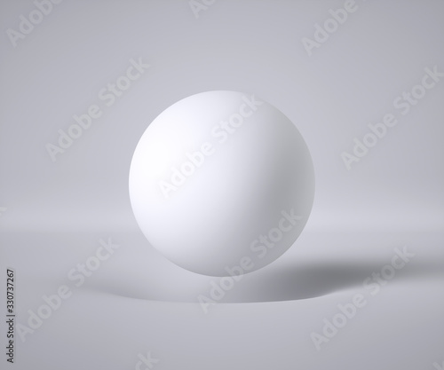 3d render, abstract white background, minimal concept, clean style. Floating ball, levitating sphere, flying bubble. Gravity concept. Hole in the floor. Empty template, copy space. Modern blank mockup