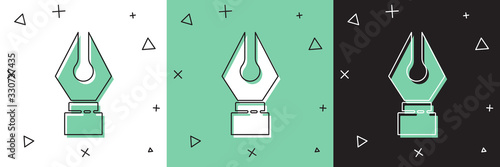 Set Fountain pen nib icon isolated on white and green, black background. Pen tool sign. Vector Illustration