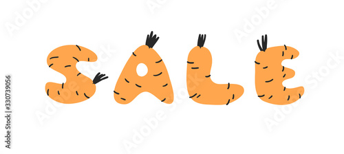 Hand drawn Carrot ABC and word. Cartoon vector illustration veggies font.  Flat drawing vegetarian food. Actual Creative Vegan art work