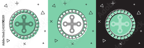 Set Casino roulette wheel icon isolated on white and green, black background. Vector Illustration