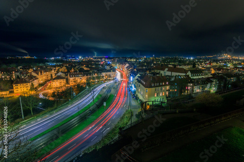 traffic in the city at night long exposure of the city of kassler. German autobahn with lighters, and a lot of traffic