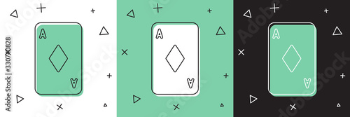 Set Playing card with diamonds symbol icon isolated on white and green, black background. Casino gambling. Vector Illustration