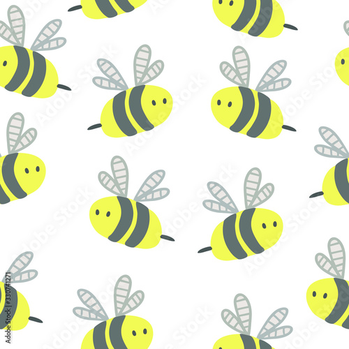 Lovely, little bees. Geometric seamless pattern on a white background. © fruts0305