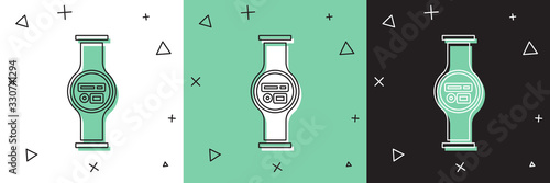 Set Water meter with pipeline icon isolated on white and green, black background. Vector Illustration