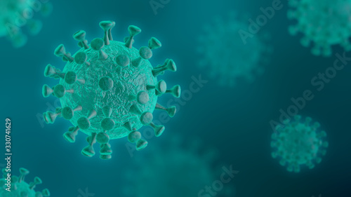 Corona Coronavirus Virus Cells Flue 2019-nCov influenza Concept Isolated cyan blue