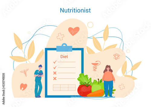 Nutritionist concept. Doctor help woman get in fit with healthy food