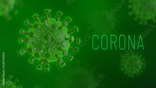 Corona Coronavirus Virus Cells Flue 2019-nCov influenza Concept headline green titel
