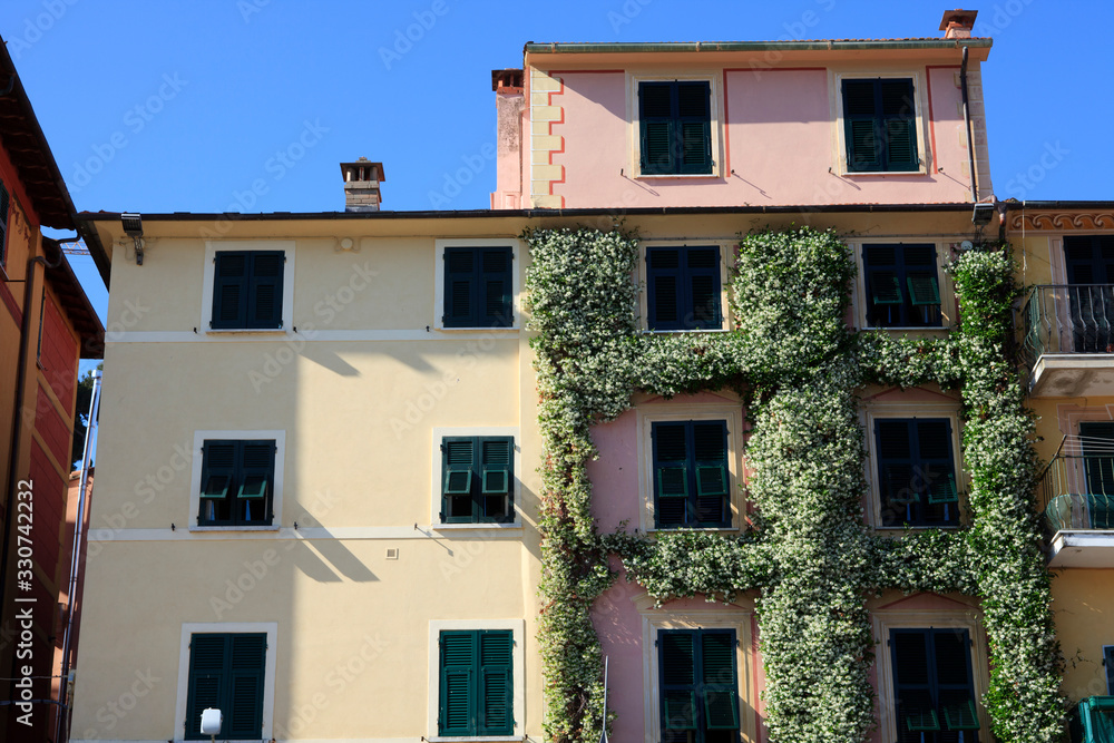 Fototapeta premium Lerici (SP), Italy - April 15, 2017: Lerici town view, gulf of Poets, Cinque Terre, La Spezia, Liguria, Italy