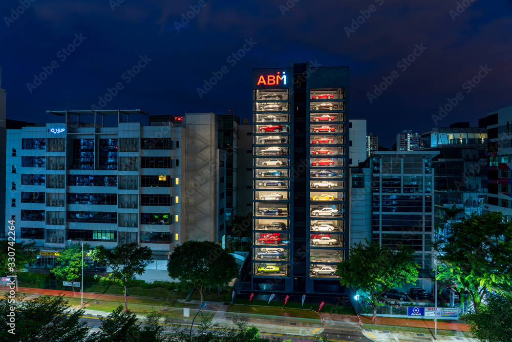 SINGAPORE October 5 2019 Autobahn Motors building at night