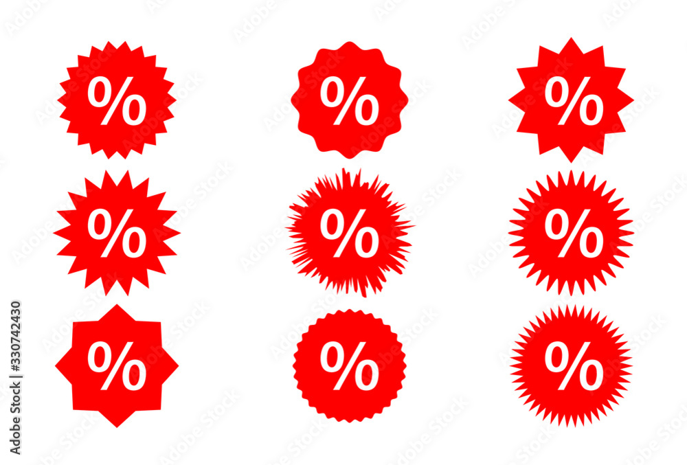 Set Of Discount Labels In Red Isolated On White Background, Sticker Set, Vector Illustration Set Of Discount Labels In Red Isolated On White Background, Sticker Set, Vector Illustration