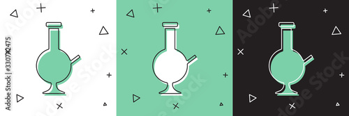 Set Glass bong for smoking marijuana or cannabis icon isolated on white and green, black background. Vector Illustration