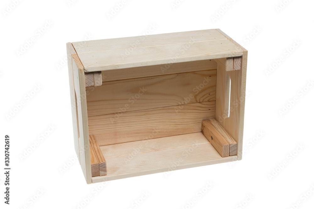 Front view of an empty wooden box, isolated on a white background Front view of an empty wooden box, isolated on a white background