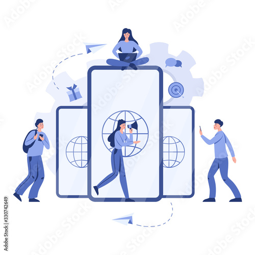 Referral program concept. People making money and working in referral