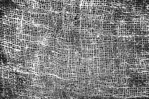 Distress grunge vector texture of fabric, bag, sack, sac, sackcloth, bagging, sacking. Black and white background. photo