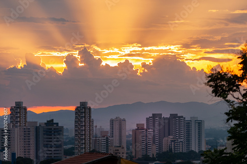 sunset in the city, golden hour