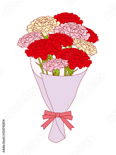 カーネーションの花束のイラスト 線あり