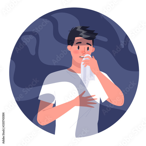 Man with smoke allergy. Runny nose and watery eyes. Allergic