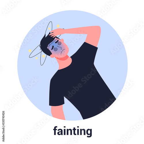 Man fainting. Symptom of disease. Sick person with dizziness.