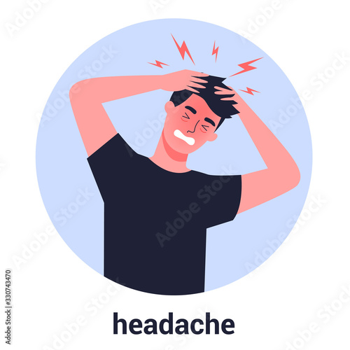 Man suffer from the pain in the head. Headache and stress