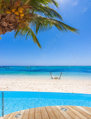 tropical beach with palm trees, Morne Brabant, Mauritius 