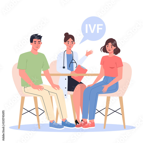 In vitro fertilization concept. Young couple having a doctor